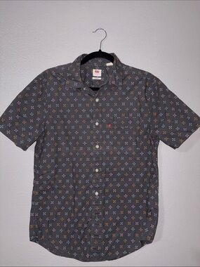 Levi's Men's Charcoal Short-Sleeve Button-Up Shirt with Multicolor Micro Print